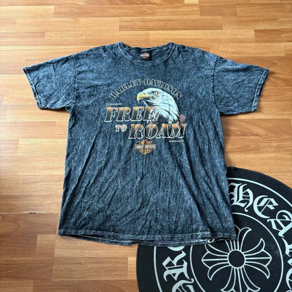 Harley Davidson Free To Roam Busan Korea Acid Wash T-Shirt L